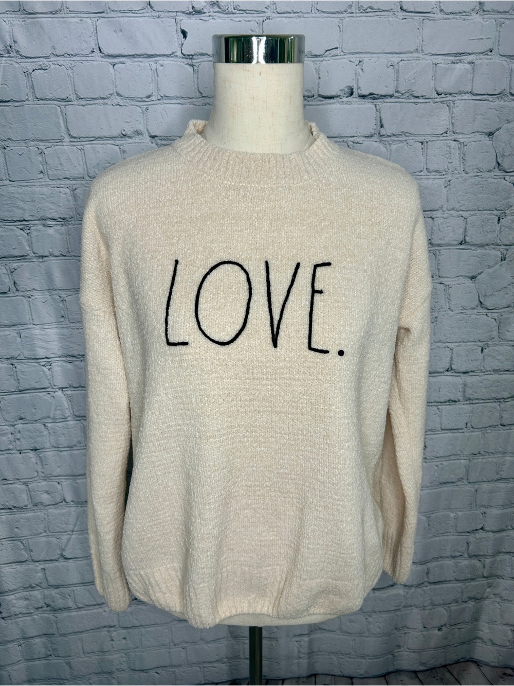 Rae Dunn Cream Sweater with Black LOVE. Script